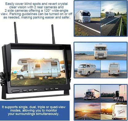 1080P Wireless Backup Camera System with 10 Inch DVR 3 Split Monitor