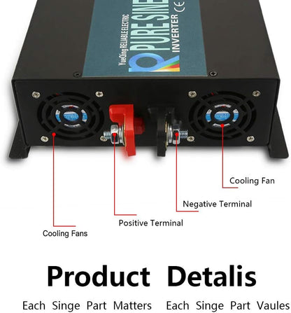WZRELB Strong Driving Capacity 2500W 24VDC to 120VAC Pure Sine Wave Inverter Power Converter (RBP250024B1), Black