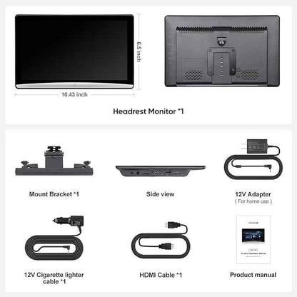 10.8inch Android Portable Car TV Headrest Monitor Tablet for Cars Back seat Support Phone Wireless mirroring Touchscreen with WiFi/Bluetooth/HDMI/USB/Video Player (CPad-108)