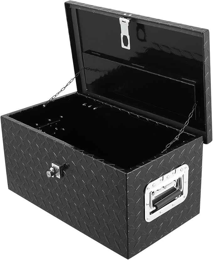 20 Inch Heavy Duty Aluminum Diamond Plate Tool Box Pick Up Truck Bed RV Trailer Toolbox Waterproof Square Storage Organizer with Side Handle, Lock and Keys