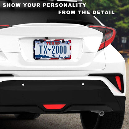2Pack US Flag License Plate Frames- Heavy Duty Rustproof Flag License Plate Tag Holder Bracket Fits All US States with Screws Included