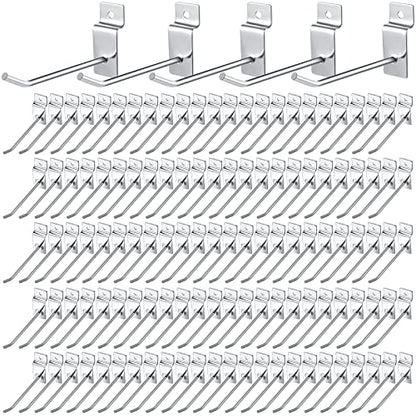 100 Pack Slatwall Hooks Silver Heavy Duty Slat Wall Hooks Metal Slatwall Accessories for Hanging Garage Retail Home Shop Display (100 Count)
