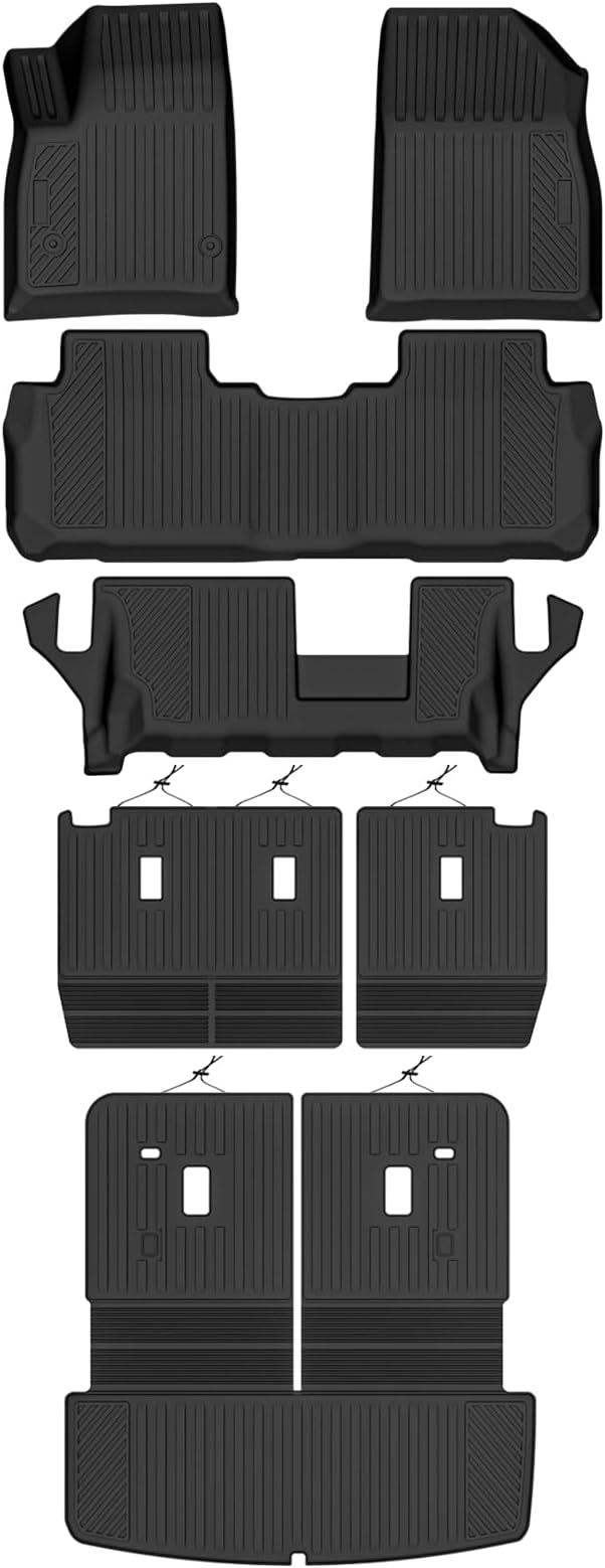 Custom Fit Floor Mats for 2017-2023 GMC Acadia 7 Seats with 2nd Row Bench Seat, All Weather TPE Floor Liners with Trunk Mat & Backrest Protectors, Odorless Full Set Interior Accessories