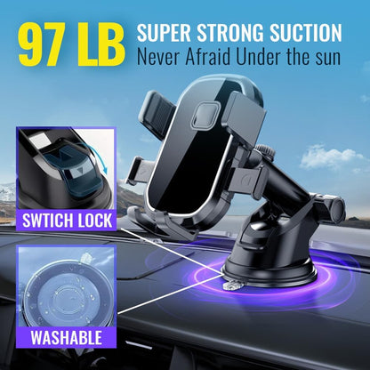Upgraded 3-in-1 Phone Holders for Your Car, Heavy-Duty Car Phone Mount for Dashboard, Windshield & Vent, Universal Cell Phone Holder for iPhone & Android