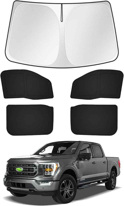 Window Shades for Ford F150 4Door 2021-2025 2026 F-150 Accessories Windshield Sun Shade Side Rear Window Covers Sunshade Sun Visor Privacy Protection for Camping Keep Vehicle Cool Black 5PCS