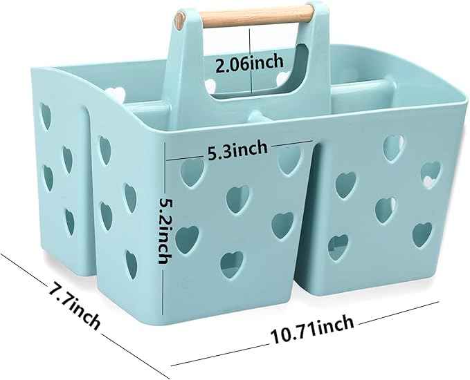 Portable Shower Caddy Plastic Shower Basket Organizer Divided Bathroom Caddy Storage Cleanning Caddy Tote with Handle for College, Dorm Room, Kitchen, Blue