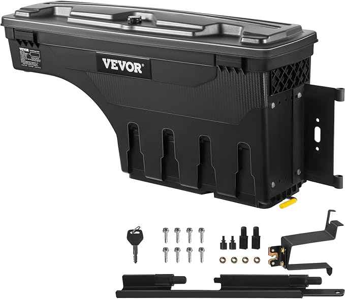 VEVOR Truck Bed Storage Box, Compatible with Chevrolet Silverado 1500 GMC Sierra 1500 2019-2020 R, Waterproof ABS Wheel Well Tool Box with Lockable Lid, 6.6 Gal/25 L Toolbox, Passenger Side, Black