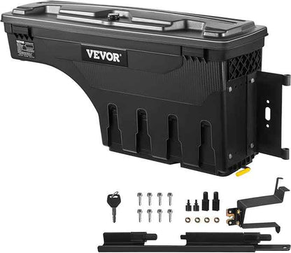 VEVOR Truck Bed Storage Box, Compatible with Chevrolet Silverado 1500 GMC Sierra 1500 2019-2020 R, Waterproof ABS Wheel Well Tool Box with Lockable Lid, 6.6 Gal/25 L Toolbox, Passenger Side, Black