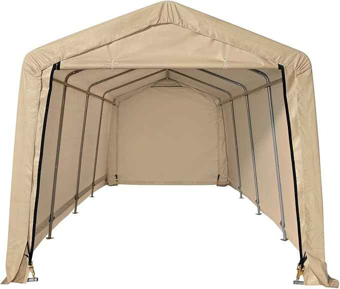 ShelterLogic Peak Style Roof Instant Garage Carport Car Canopy with Steel Frame and Waterproof UV-Treated Cover
