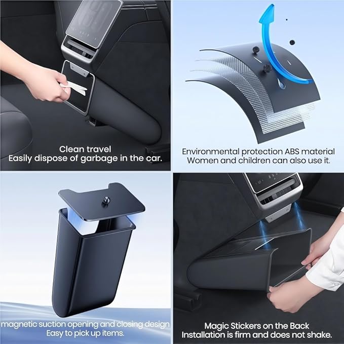 GGCLIMAX Rear Seat Trash Can Storage Box Compatible with Tesla Model 3 Y Compatible with Highland Juniper Magnetic Garbage Bin Non-Destructive Installation Dual-Purpose Interior Organizer