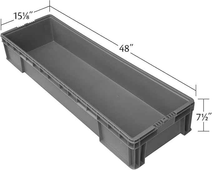Buckhorn SW4815080201000 Plastic Straight Wall Storage Container Tote, (48-Inch x 15-Inch x 7-1/2-Inch), Light Gray