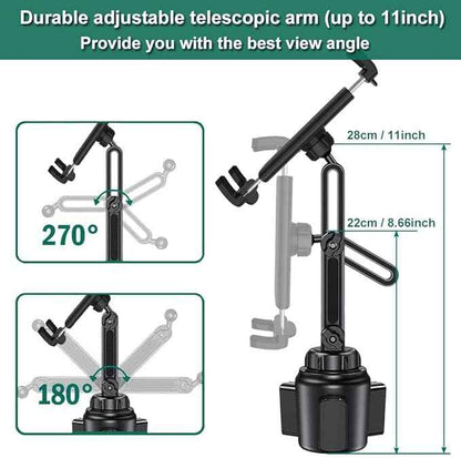Car Cup Holder Tablet Mount for 4-13" iPad & Phone, Universal Truck Cup Tablet Mount with Adjustable Arm for iPad Pro 12.9 9.7 Air Mini, Samsung Galaxy Fold 4 3, Kindle Fire HD, iPhone etc