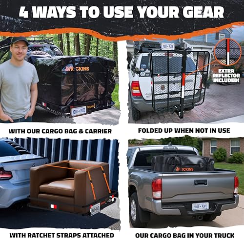 Square Trailer Hitch Cargo Carrier & 30 Cu Ft Waterproof Cargo Bag