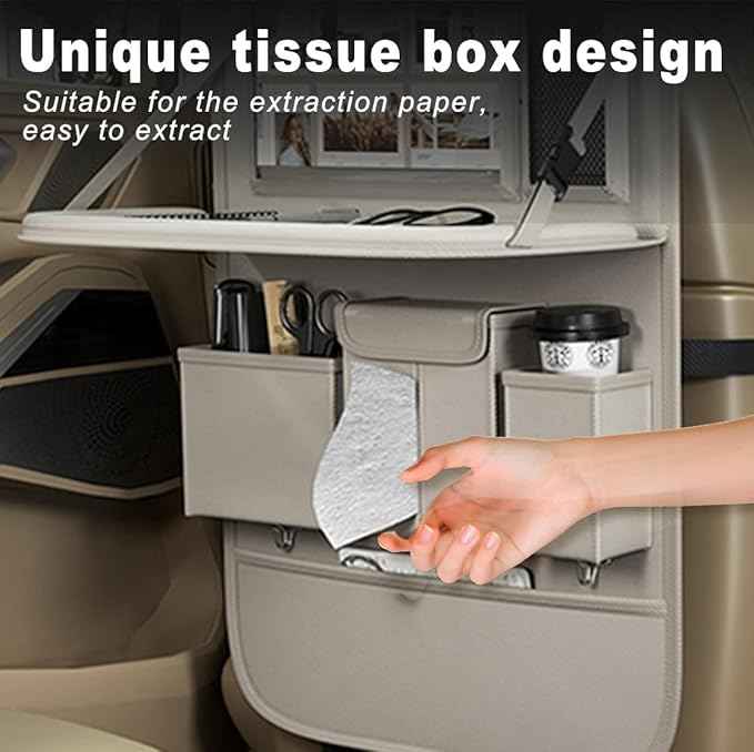 Car Seat Organizers,Multi-functional Back Seat Protectors, Storage Pouches, and Tray Holders (for Cars, Kids, Seat Back and Rear Seats) (Plain Gray, 1 Pcs)