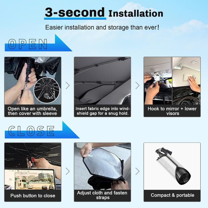 for 2024 2025 2026 Ford Ranger Windshield Umbrella Sunshade [Easier Foldable] 2024 2025 2026 Ranger Accessories Sunshade Umbrella for 2024