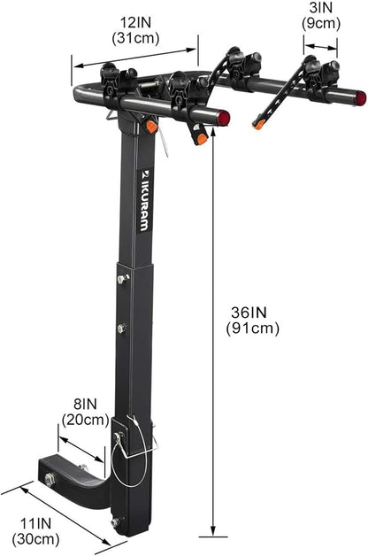 2 Bike Rack Bicycle Carrier Racks Hitch Mount Double Foldable Rack for Cars Truck SUV Fits 2" Receiver, Tie Down Strap, Anti-Rattle Hitch Tightener & Bicycle Cross-bar Adapter for Kid’s Bike
