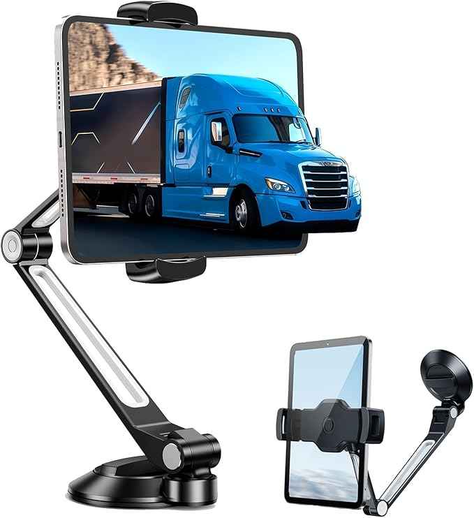 Car iPad Tablet Mount Holder for Truck, 360° Long Arm Cup Suction Dashboard Windshield Heavy Duty Mount for Semi Truck/SUV/Van, Vehicle Accessories Fit for 4.7-12.9" iPad Pro Air Mini iPhone