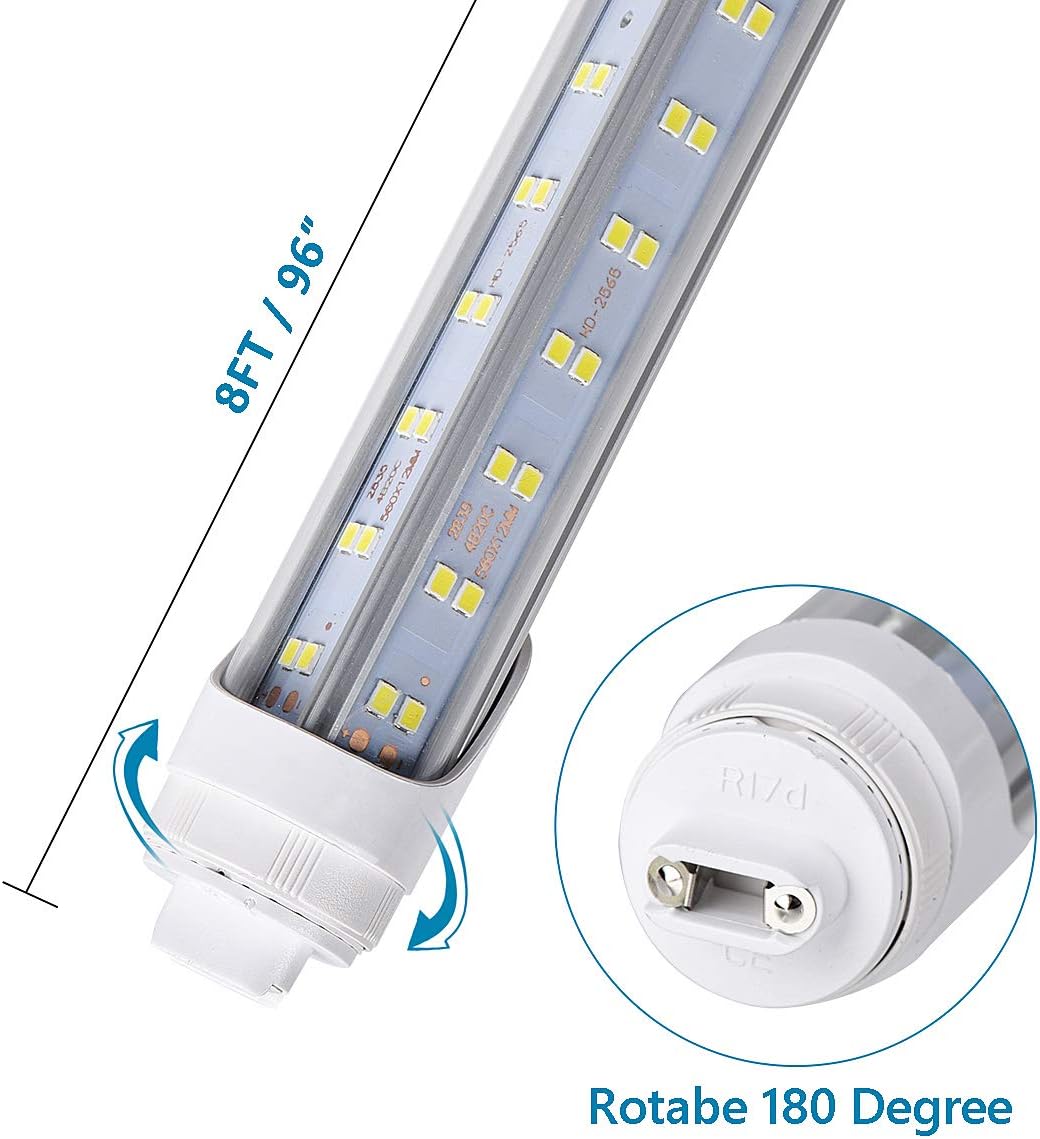 20-Pack 8FT R17D LED Light Bulbs - 144W 18800LM, 6000K Cool White Clear,96" HO T8 T10 T12 LED Tube Light Replacement for Fluorescent, Double Sided Four Row 768pcs V Shape, Ballast Bypas
