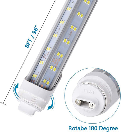 20-Pack 8FT R17D LED Light Bulbs - 144W 18800LM, 6000K Cool White Clear,96" HO T8 T10 T12 LED Tube Light Replacement for Fluorescent, Double Sided Four Row 768pcs V Shape, Ballast Bypas