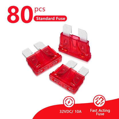 (80Pcs) 10 Amp Standard Fuse, 10A Car Blade Fuses for Car/RV/Truck/SUV/Motorcycle/Boat