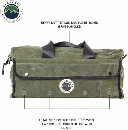 Overland Vehicle Systems Small Duffle Bag With Handle And Straps - #16 Waxed Canvas - Infused with Paraffin Wax Waterproofing - Tear Resistant Fabric