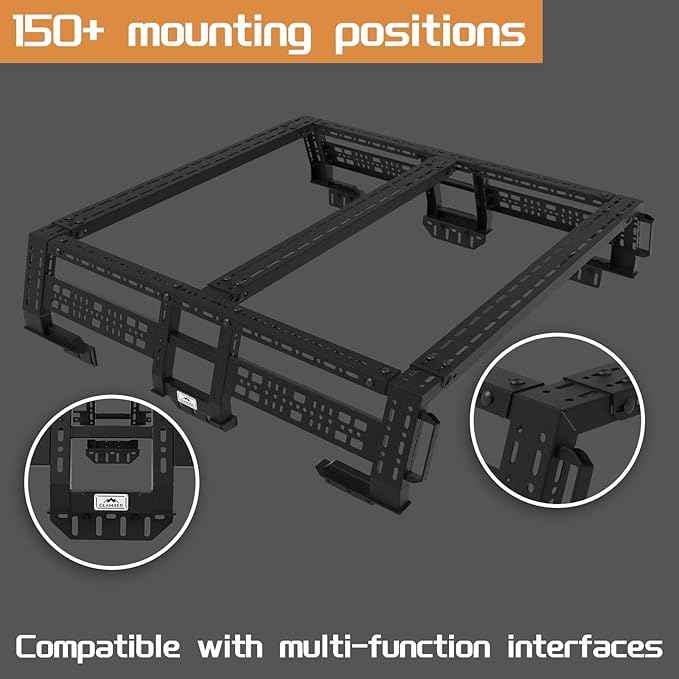CLAMBER Overland Bed Rack for Full-Size Pickup with/Without Bed Rails | Adjustable Width Compatible with Ford F-Series, Silverado, Sierra, Ram, Titan & XD, Tundra(See Image for Size Chart)