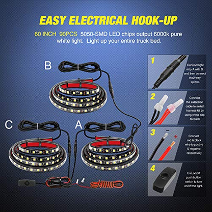 3PCS 60 Inch Truck Bed Light Kit 270 LEDs