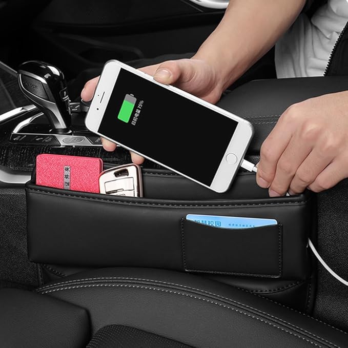 Universal Car Seat Gap Filler Organizer for Tesla Model 3/Model S/Model X/Model Y 2013-2025 Leather Console Gap Bag Organiser Adjustable Front Seat Storage Box Interior,Normal-Red