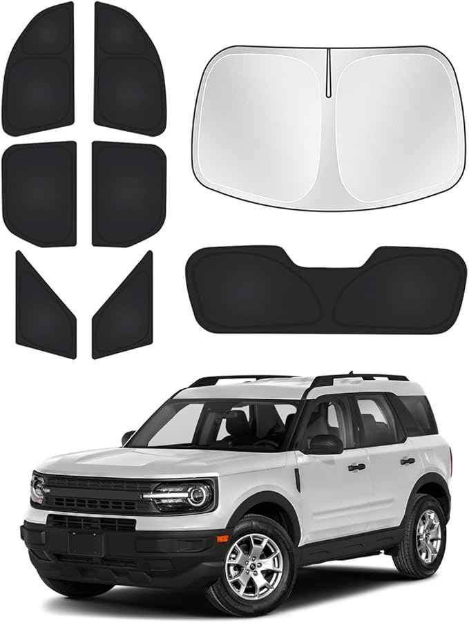 Windshield Sun Shade for Ford Bronco Sport 2021-2025 2026 Side Rear Window Shade Cover Set Window Sun Visor Blocker Privacy Protection Keep Vehicle Cool Black 8PCS