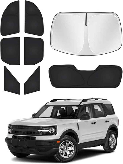 Windshield Sun Shade for Ford Bronco Sport 2021-2025 2026 Side Rear Window Shade Cover Set Window Sun Visor Blocker Privacy Protection Keep Vehicle Cool Black 8PCS