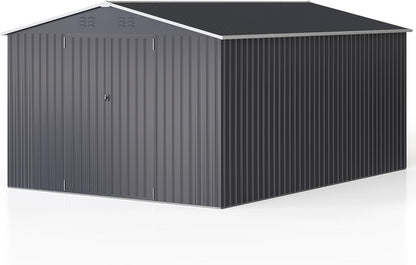 WKM 10x14 FT Outdoor Storage Shed, Utility Metal Tool Storage with Lockable Doors and Updated Frame Structure, Metal Garden Shed for Backyard, Patio Lawn, Black