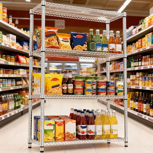 4 Tiers Shelf Metal Storage Shelves 2640 lbs Steel Storage Shelving Utility Shelving Unit Steel Organizer Wire Rack for Home (4 Count)