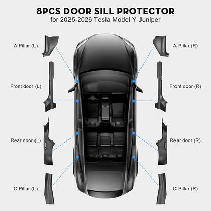 8PCS Door Sill Protector for Tesla Model Y Juniper Door Sill Guards Anti-Kick Full Protect Door Entry Cover for 2025-2026 New Model Y Accessories(Black Leather Grain)