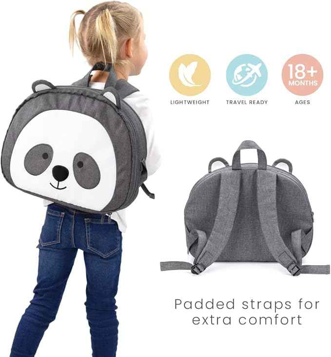 Lulyboo Toddler Car Seat Tray & Backpack - Kids Travel Lap Desk with Writing Surface, Panda Theme, Waterproof Spill-Proof, 8 Pockets, Built-in Tablet Holder, Adjustable Straps for Car & Air Travel
