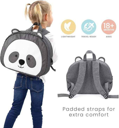 Lulyboo Toddler Car Seat Tray & Backpack - Kids Travel Lap Desk with Writing Surface, Panda Theme, Waterproof Spill-Proof, 8 Pockets, Built-in Tablet Holder, Adjustable Straps for Car & Air Travel