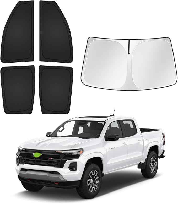 Sunshades for 2023-2025 2026 Chevrolet/Chevy Colorado Accessories Windshield Sun Shade Side Rear Window Shade Cover Sun Visor Shield Privacy Protection Keep Vehicle Cool Black 5PCS