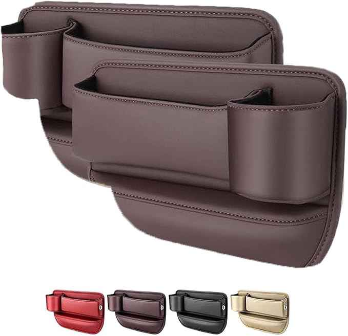 2 Packs Car Seat Gap Filler Organizer for Tesla Model X 2016-2025, Leather Seat Storage Box Cup Holder, Phone, Keys, Sunglasses, Cards, Small Items, Car Accessories, Brown