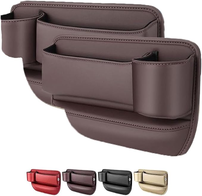 2 Packs Car Seat Gap Filler Organizer for Tesla Model Y 2020-2025, Leather Seat Storage Box Cup Holder, Phone, Keys, Sunglasses, Cards, Small Items, Car Accessories, Brown