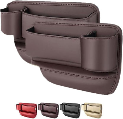 2 Packs Car Seat Gap Filler Organizer for Tesla Model S 2016-2025, Leather Seat Storage Box Cup Holder, Phone, Keys, Sunglasses, Cards, Small Items, Car Accessories, Brown
