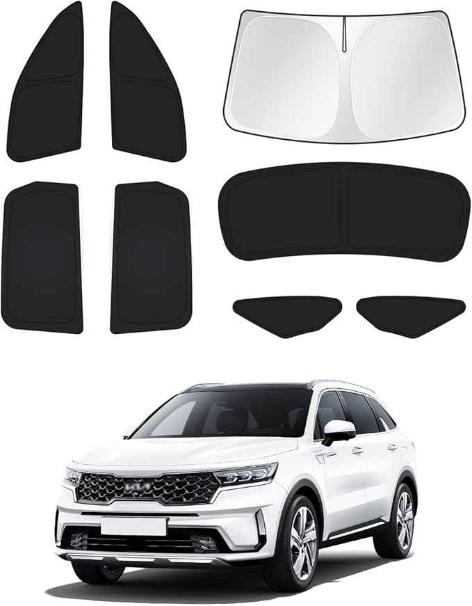 Windshield Sun Shade for 2021-2025 2026 Kia Sorento Accessories Side Rear Window Shade Cover Sun Visor Privacy Protection Keep Vehicle Cool Black 8PCS