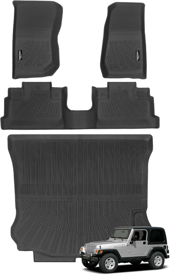 Tongama-Floor Mats for 2007-2018 Jeep Wrangler JK Unlimited 4-Door (NOT for JL/2-Door), All Weather TPE Floor Liners and Trunk Mat for Wrangler 4-Door Interior Waterproof Accessories