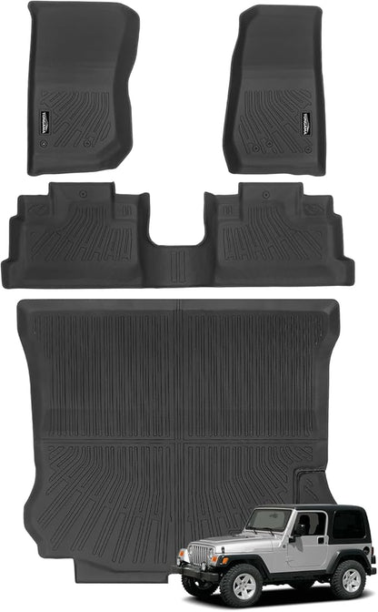 Tongama-Floor Mats for 2007-2018 Jeep Wrangler JK Unlimited 4-Door (NOT for JL/2-Door), All Weather TPE Floor Liners and Trunk Mat for Wrangler 4-Door Interior Waterproof Accessories