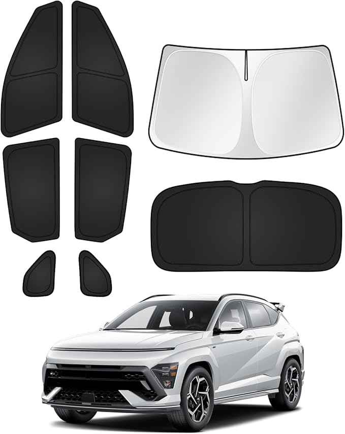 Sunshades for Hyundai Kona 2024 2025 2026 Accessories Windshield Sun Shade Side Rear Window Shade Cover Sun Visor Shield Privacy Protection Keep Vehicle Cool Black 8PCS