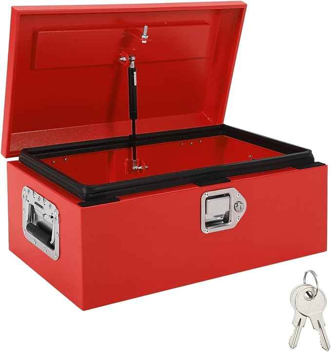 Heavy Duty Steel Metal Tool Box for Truck Bed, 20" Lockable Pickup Truck Tool Box with Gas Struts, Weatherproof Crossbed Storage Chest, Diamond Plate Truck Bed Tool Box for Trailer, RV, Work Truck