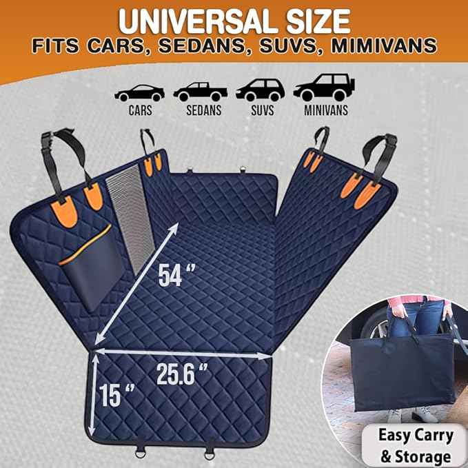 Back Seat Extender for Dogs – Hard Bottom Car Seat Cover for Dogs, Waterproof Rear Seat Protector with Mesh Window & Side Flaps, Fits Cars, SUVs, Trucks, Extra Space & Comfort