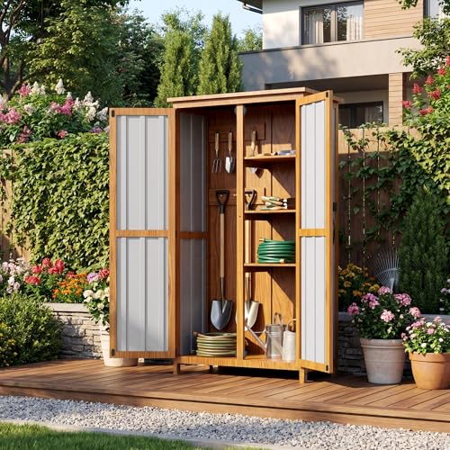 Metal & Wood Weatherproof Garden Storage Tall Shed with 3 Adjustable Shelves