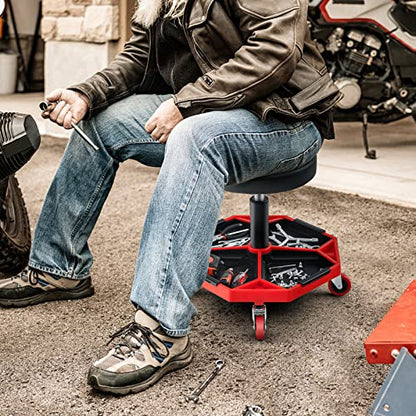 Rolling Mechanic Stool with Removable Tool Tray & Padded Cushion