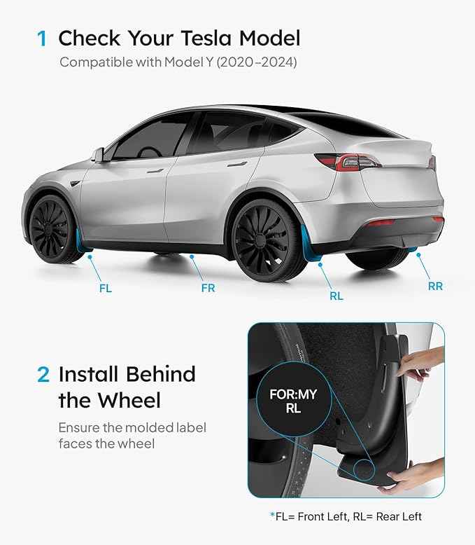 Wigoo 2026 Upgraded Tesla Model Y Accessories Mud Flaps [Stay Clean, Protect Paint] All Weather Splash Guards, for Tesla Model Y 2020~2024, Enhanced Thicker Version