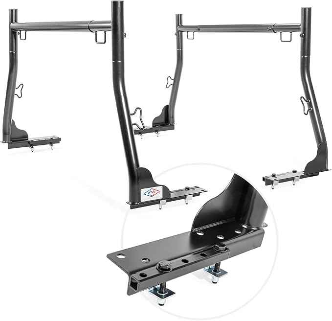AA-Racks Model X31-J Truck Ladder Rack 800Ibs Capacity with (8) Non-Drilling Z-Clamps Extendable Steel Pick-Up Truck Bed Ladder Rack Two-bar Set - Black