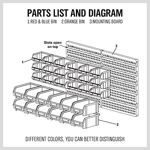 Wall Mounted Storage Bins Parts Rack 30PC Organizer Garage Plastic Shop Tool for Men's Gift (30 Count)